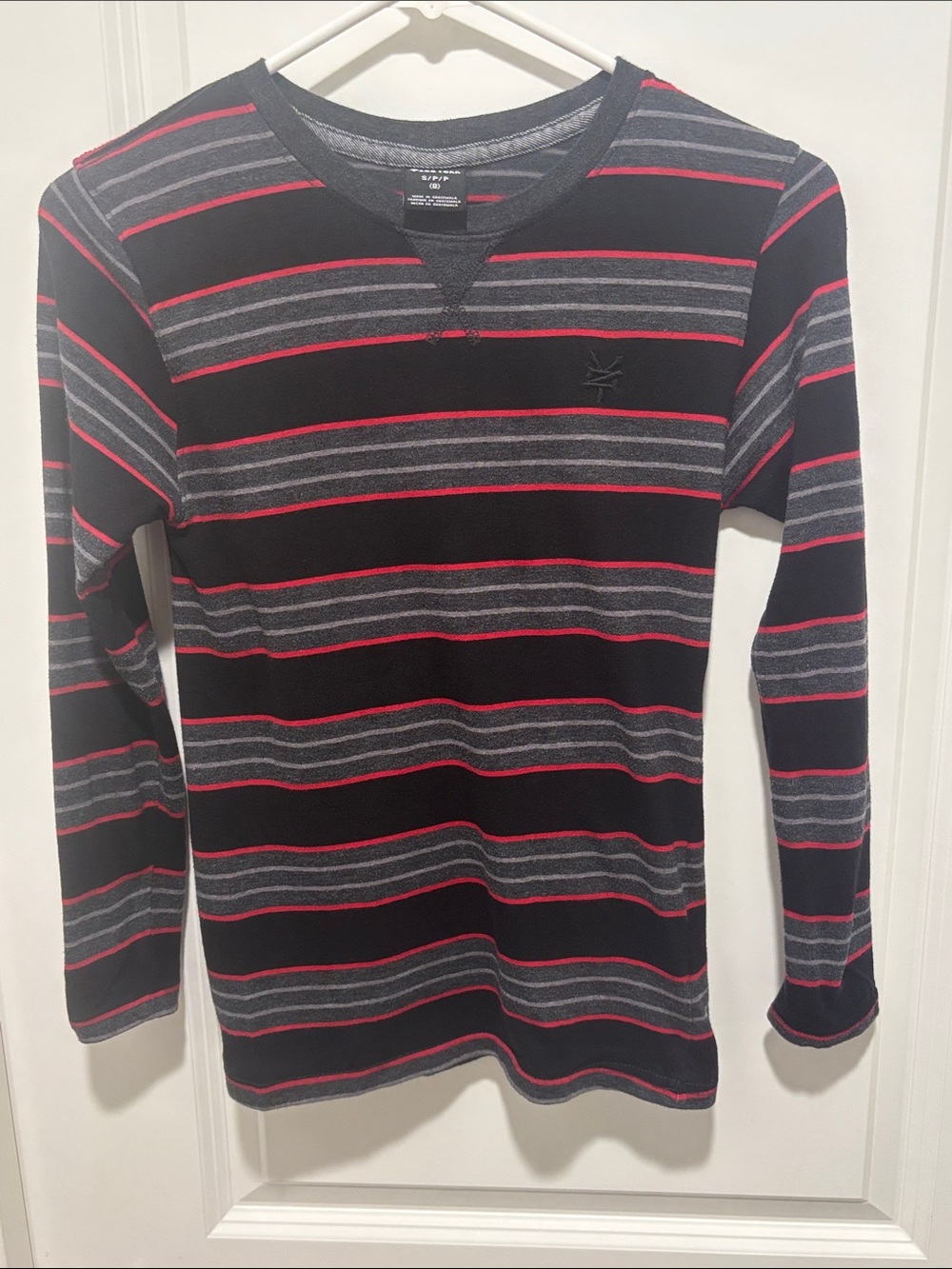 Zoo York Boy’s Long Sleeve Crewneck Stripe Shirt - Black, Gray, Red